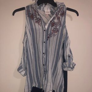 Cold shoulder high low blouse